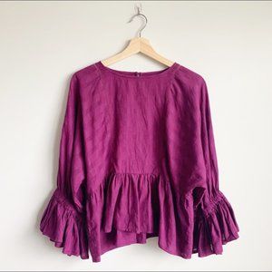 APIECE APART Purple Peasant Blouse Top Long Sleeve